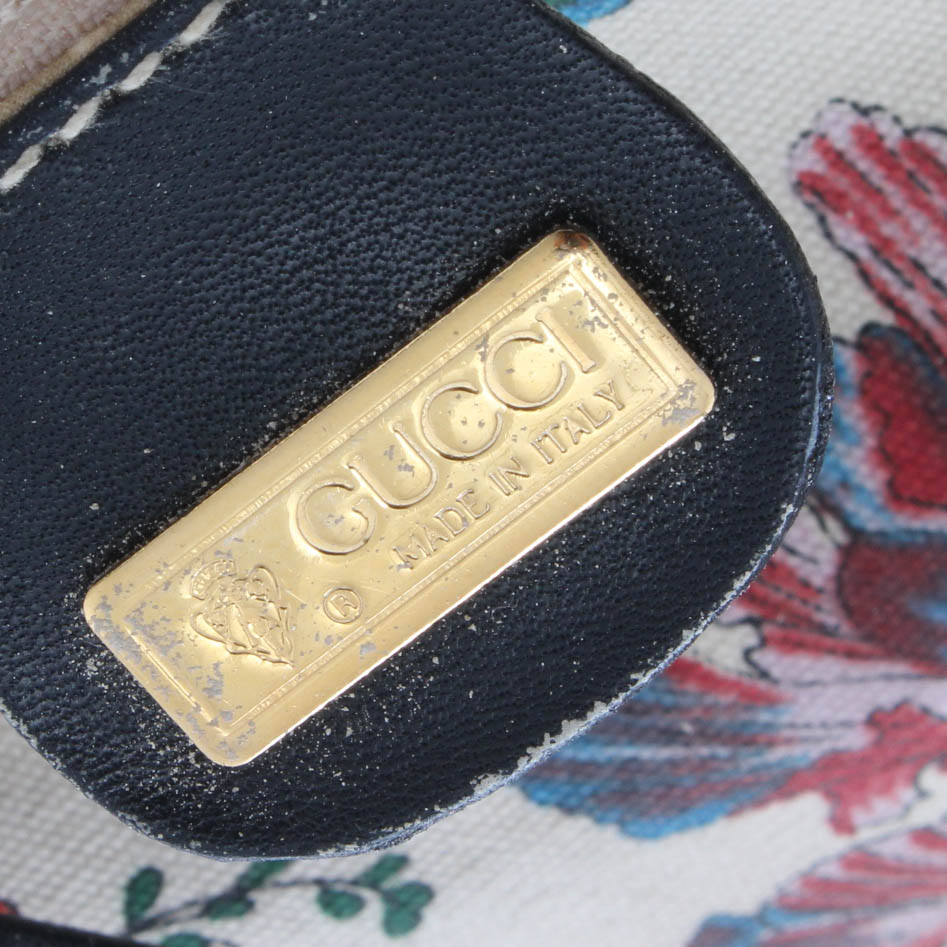 Gucci Leather Trimmed Floral Canvas Bucket Bag