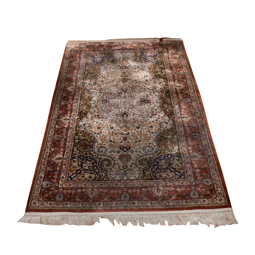 Hand-Knotted Indo-Persian Wool And Silk Isfahan Style Accent Rug