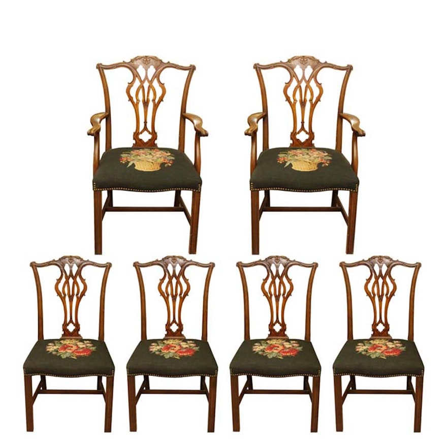 Chippendale Style Dining Chairs with Needlepoint Seats