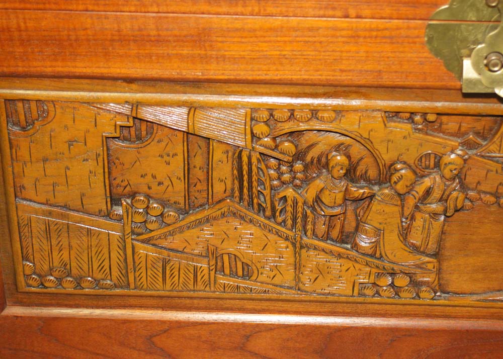 Chinese Carved Cedar Chest