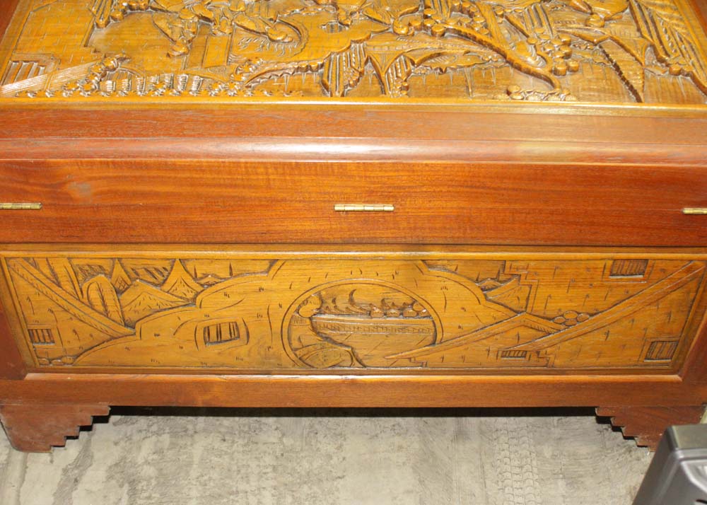 Chinese Carved Cedar Chest