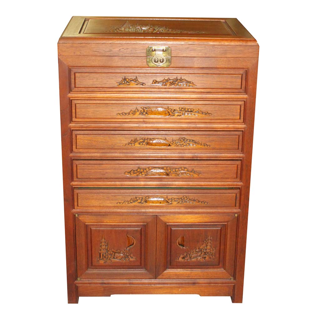 Carved Chinese Flatware Storage Cabinet