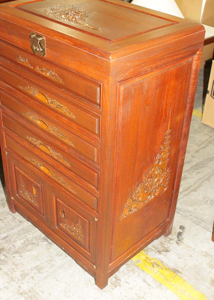Carved Chinese Flatware Storage Cabinet