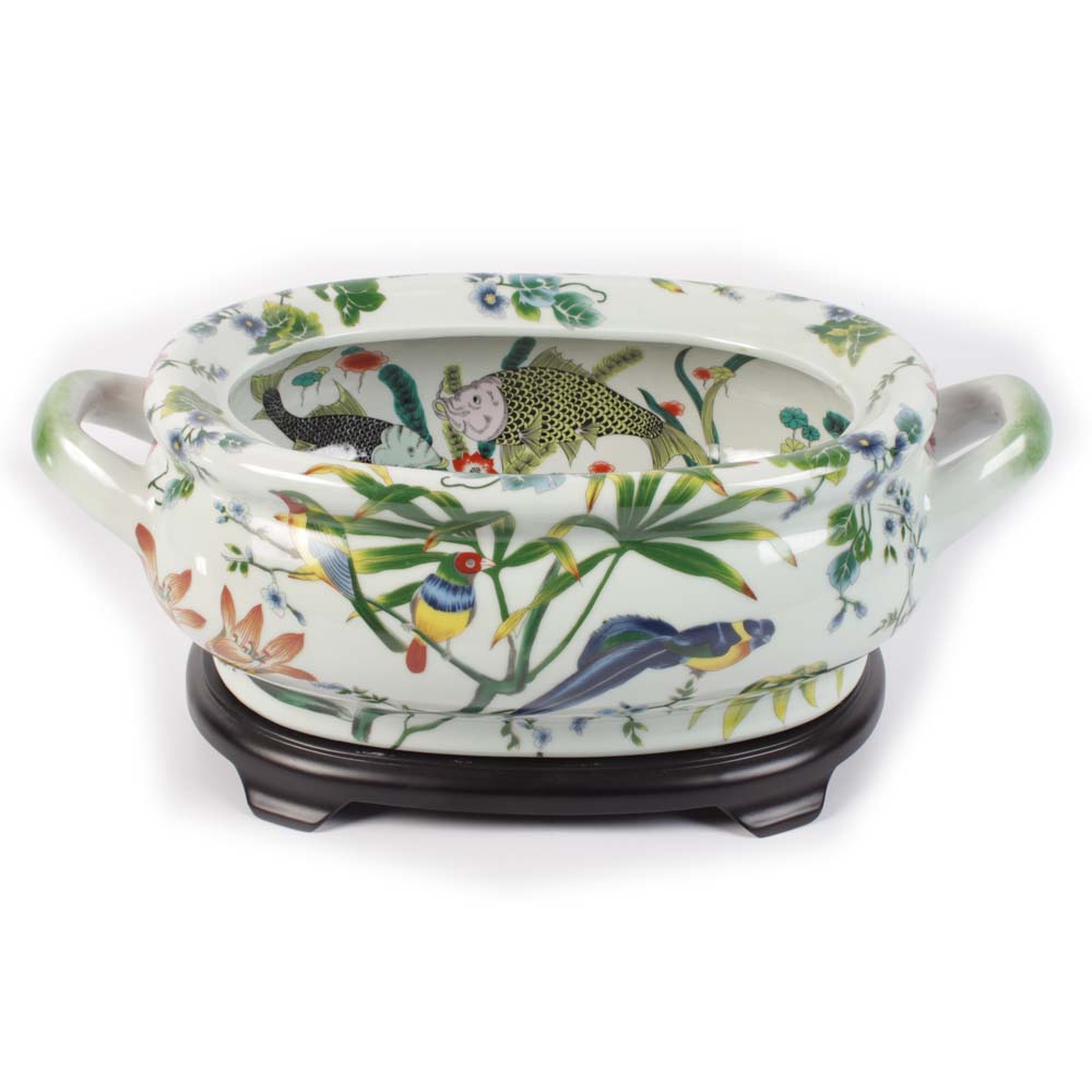 Chinese Avian Themed Footbath Planter on Stand