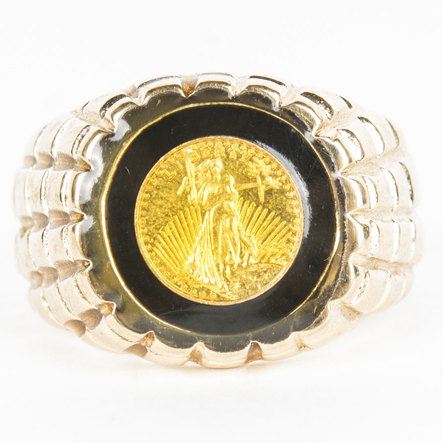 Yellow Gold Toned Coin Style Ring