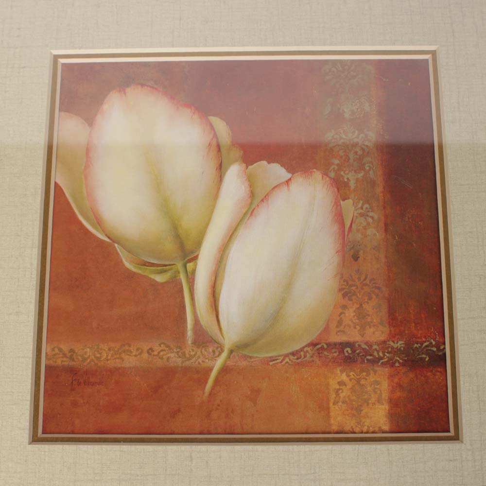 Set of Three Fabrice de Villeneuve Floral Offset Lithographs