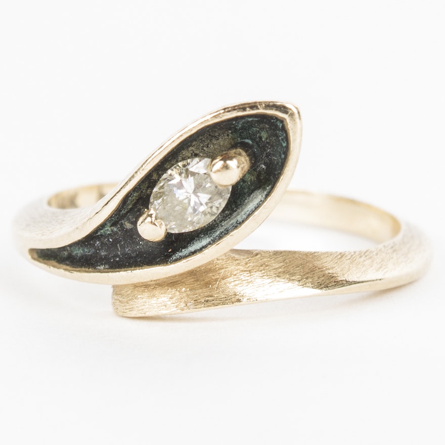 14K Yellow Gold Diamond Snake Style Ring