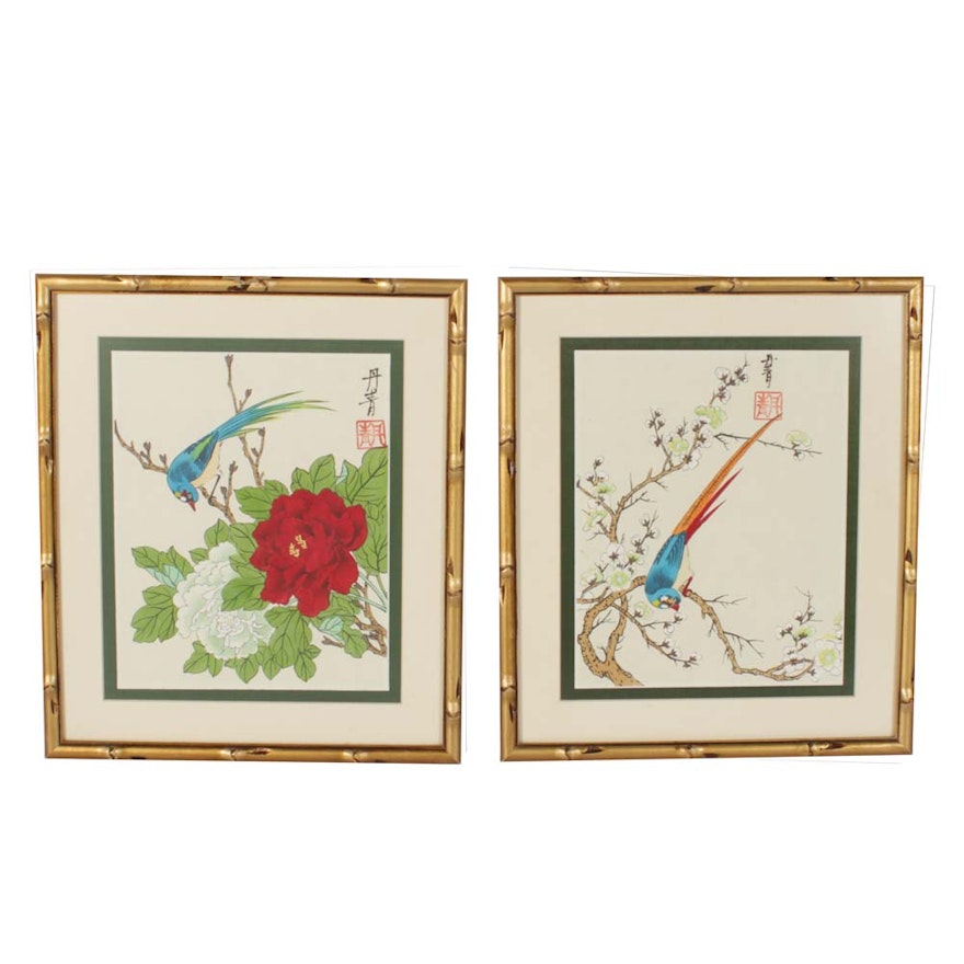 Pair of Framed Chinese Gouache Paintings on Silk