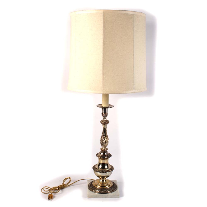 Vintage Plated Silver and Marble Table Lamp