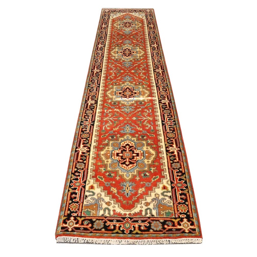 Hand-Knotted Indo-Persian Heriz  Wool Runner Rug