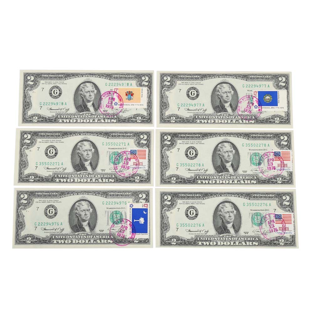 1976 Jefferson 2 Dollar Bills
