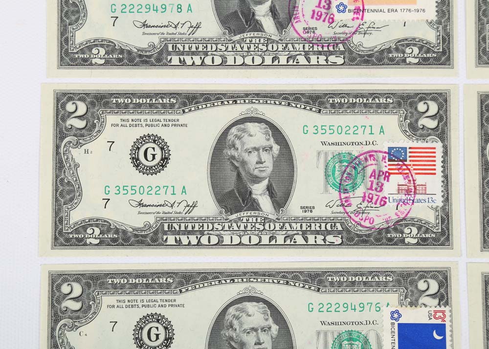 1976 Jefferson 2 Dollar Bills