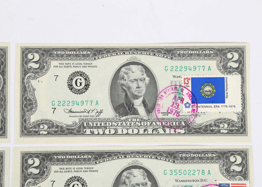 1976 Jefferson 2 Dollar Bills
