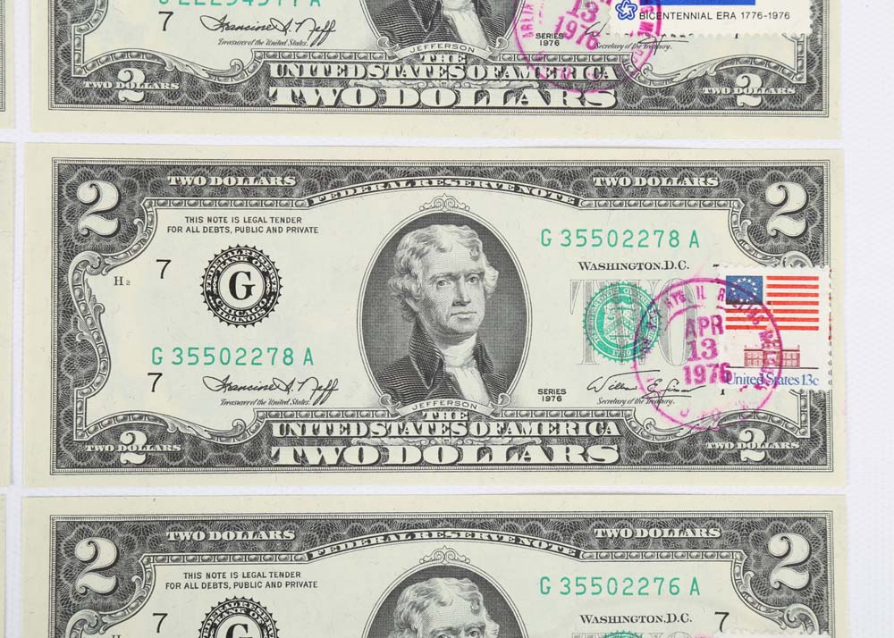 1976 Jefferson 2 Dollar Bills