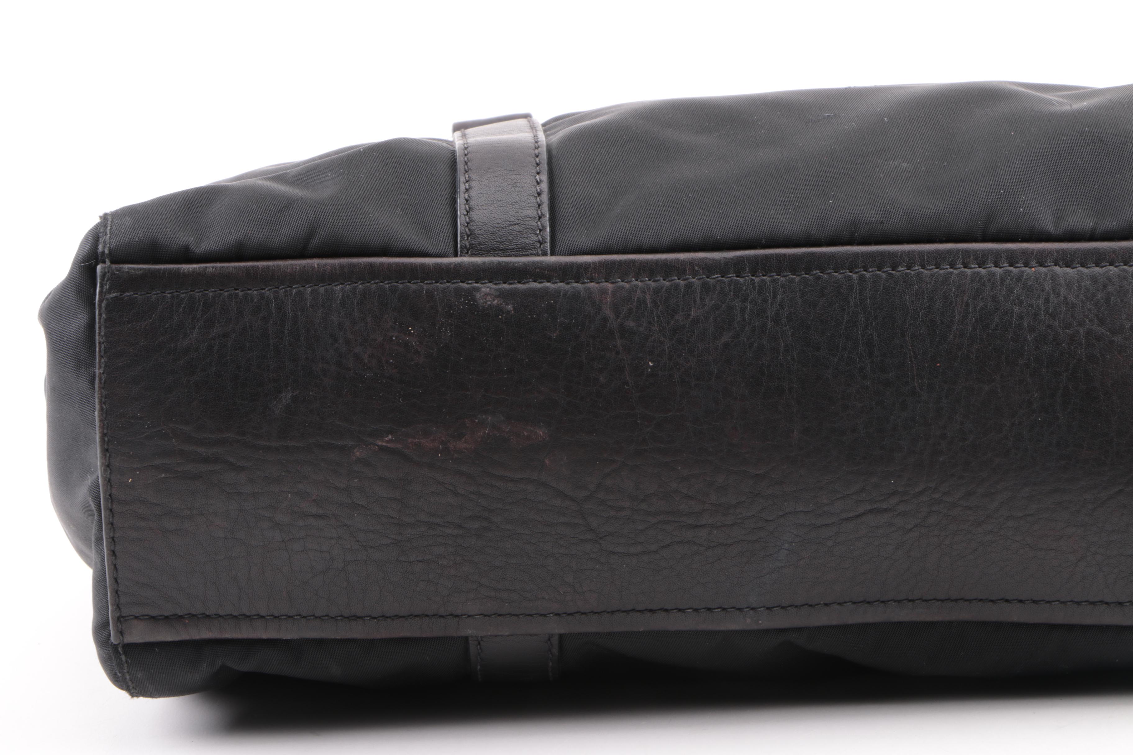 Prada Black Nylon and Leather Baguette Shoulder Bag