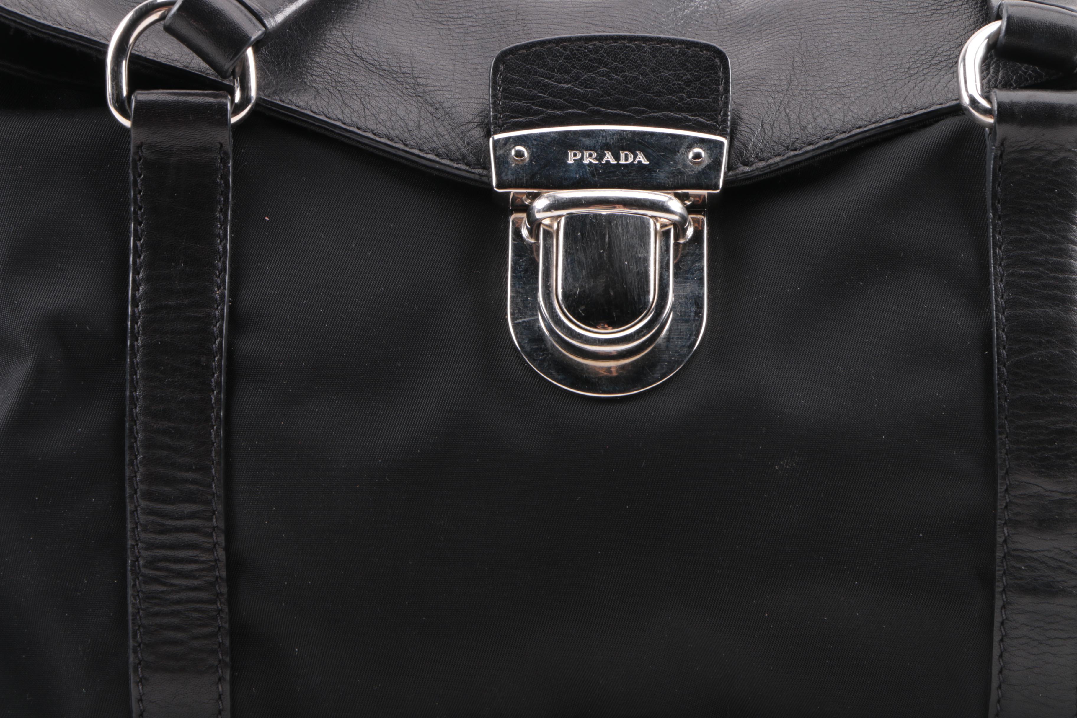 Prada Black Nylon and Leather Baguette Shoulder Bag
