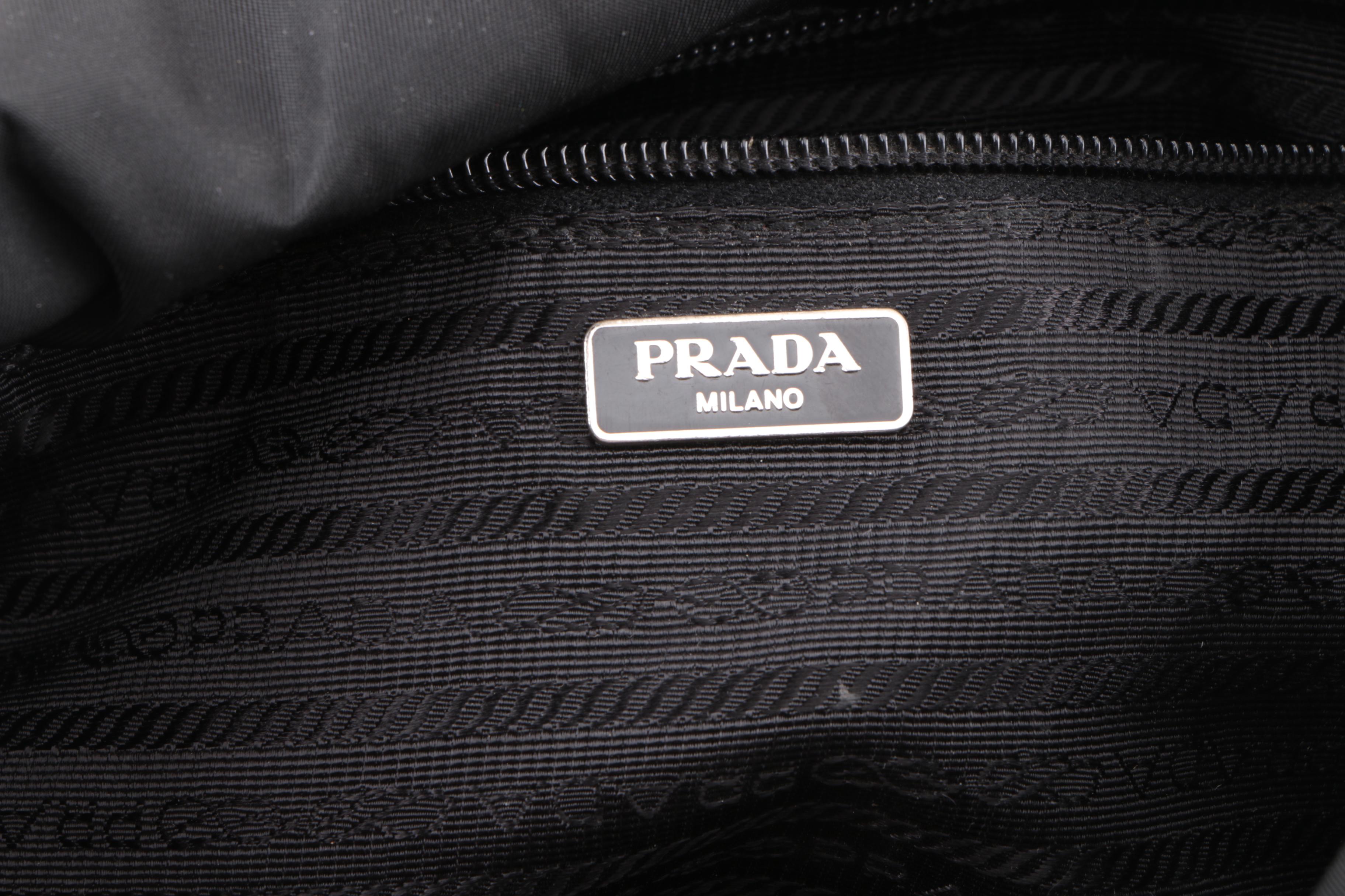 Prada Black Nylon and Leather Baguette Shoulder Bag
