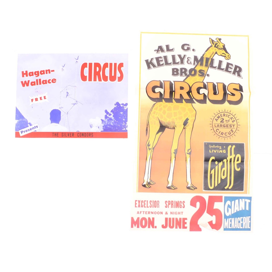 Two Original Early 20th-Century Color Block Relief Circus Posters