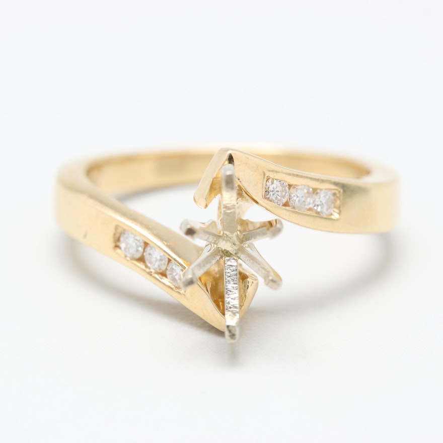 14K Yellow Gold Diamond Semi-Mount Bypass Ring