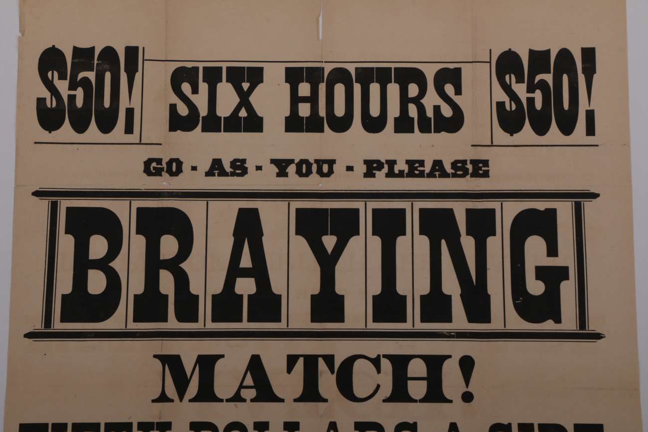 Original 1882 Lithographic Braying Match Poster