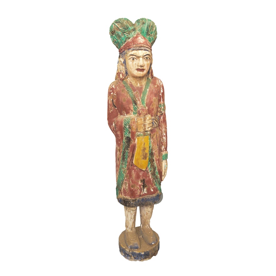 Meso-American Style Carved and Painted Wood Statue