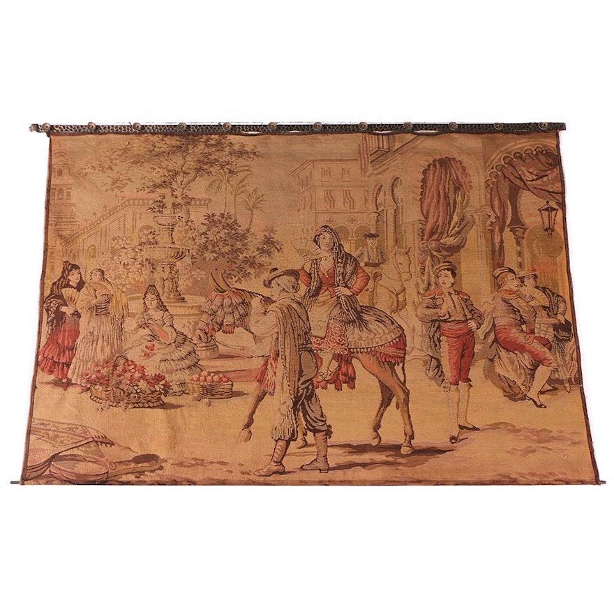 Large Woven Wall Tapestry with Metal Support Rod