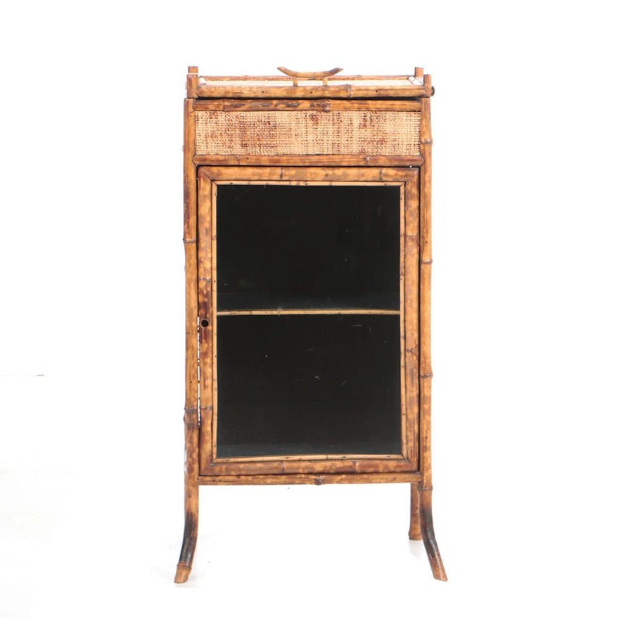 Vintage Bamboo Cabinet with Glass Door