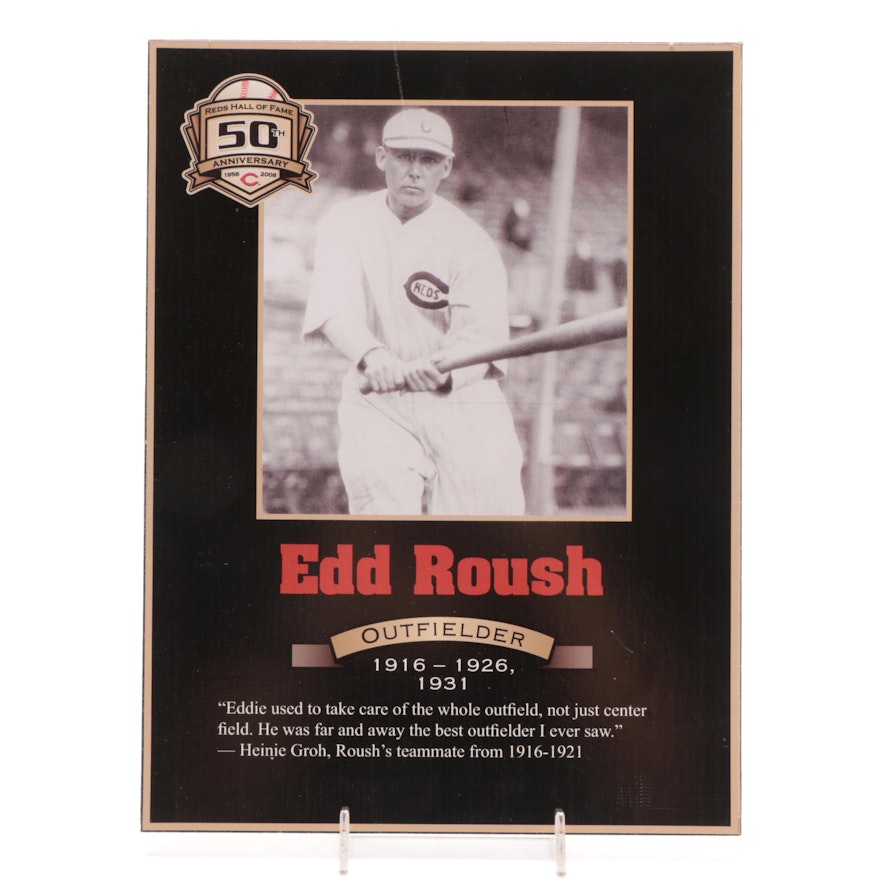 Edd Roush Cincinnati Reds Hall of Fame Photo Plaque COA