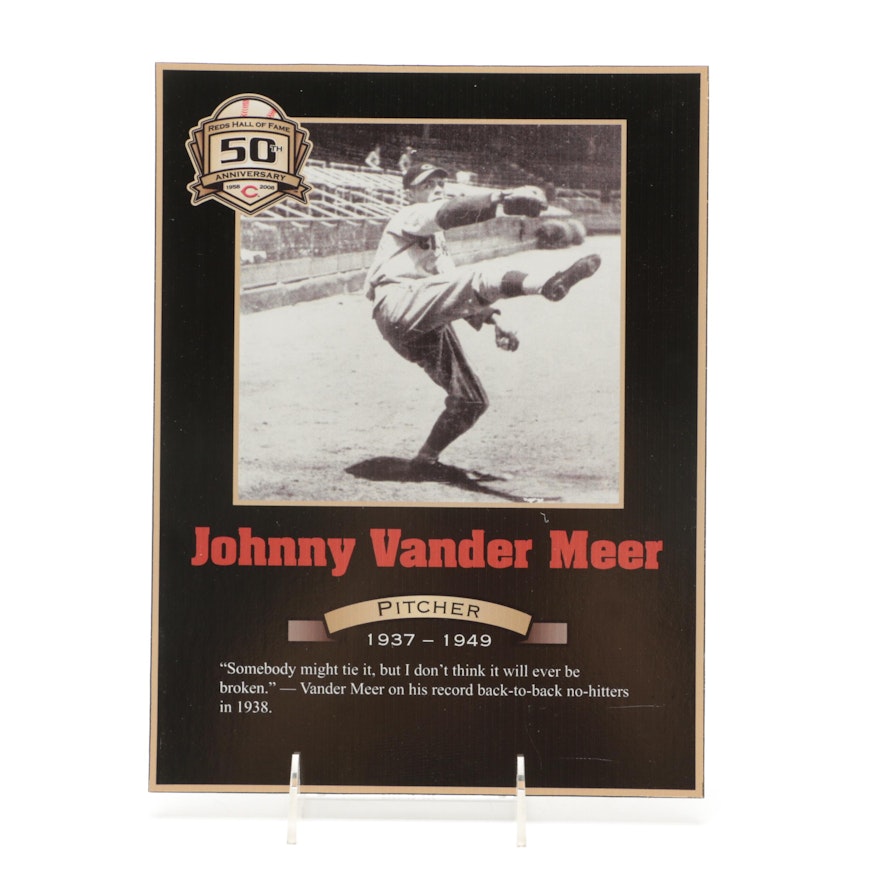 Johnny Vander Meer Cincinnati Reds Hall of Fame Photo Plaque COA