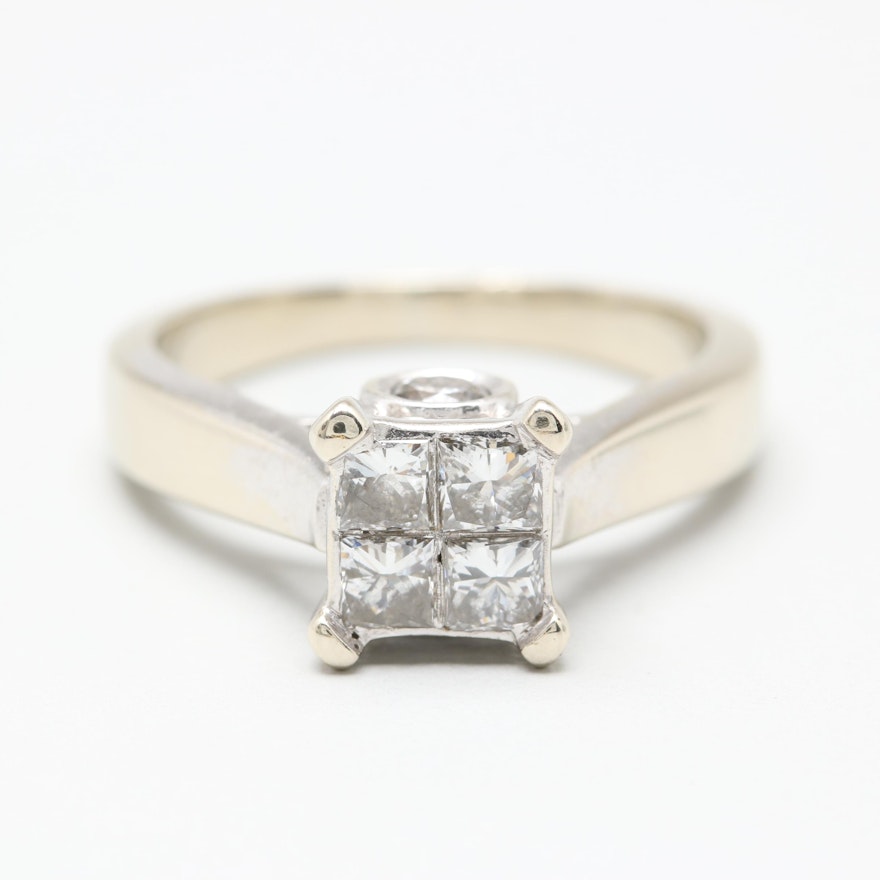 14K White Gold Diamond Cluster Ring