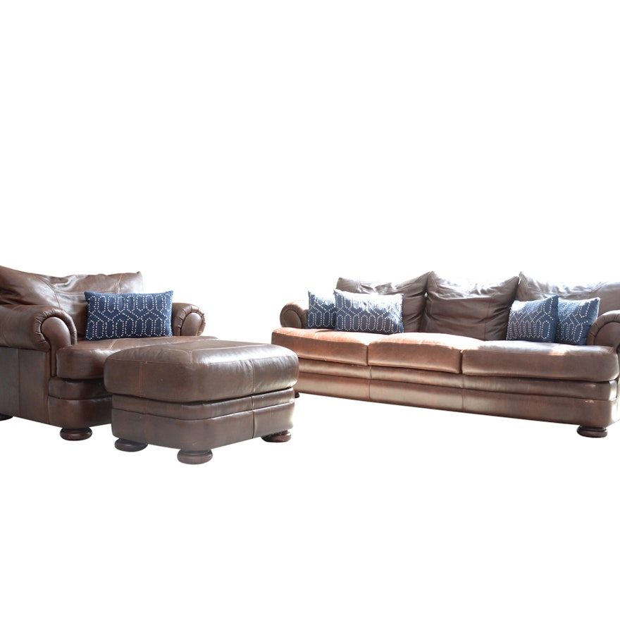 Leather Sofa and Club Chair with Ottoman