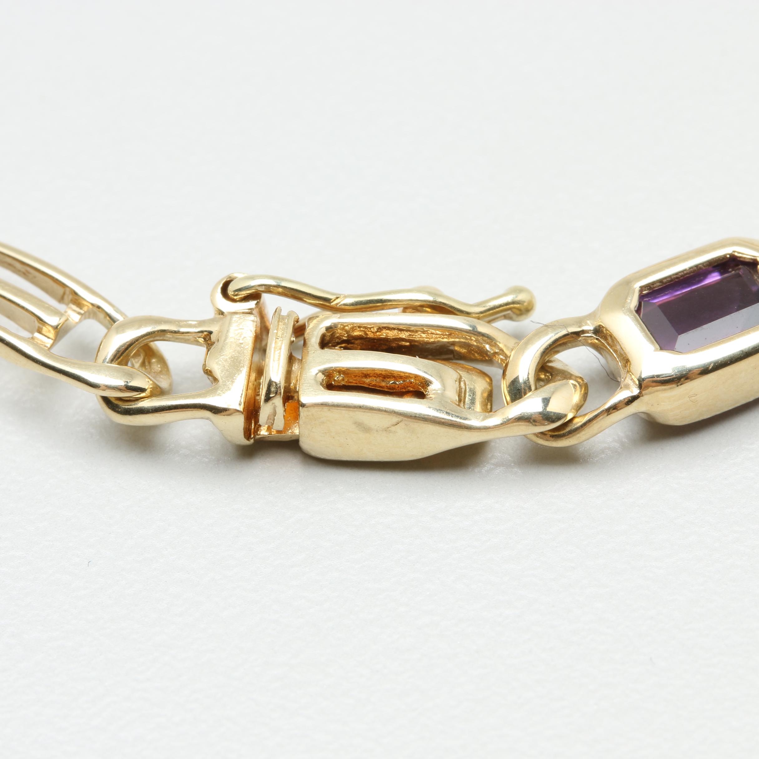 14K Yellow Gold Blue Topaz, Citrine and Amethyst Bracelet
