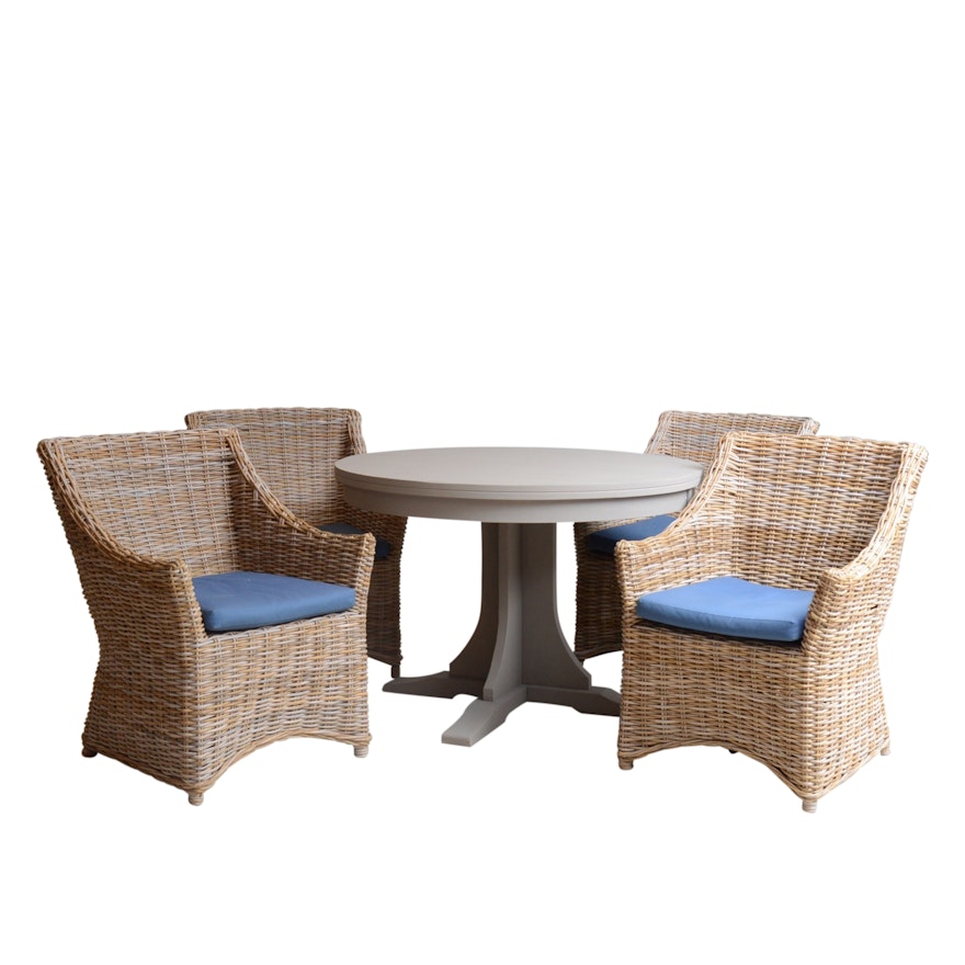 Michael Scott Pedestal Table with Four Woven Armchairs