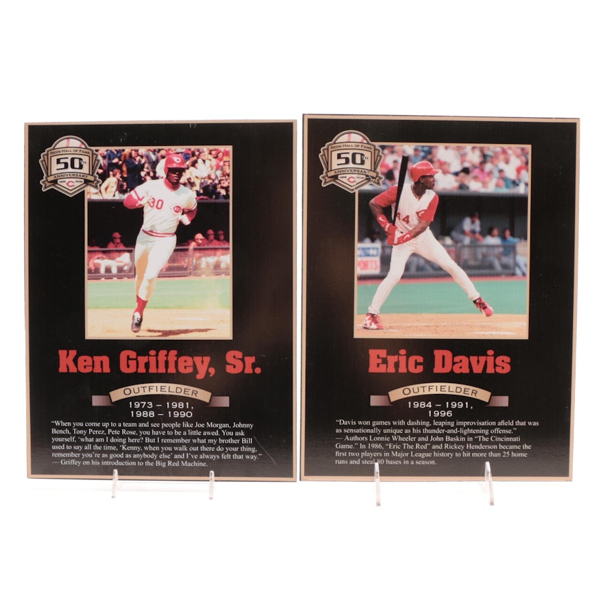 Eric Davis and Ken Griffey Sr. Cincinnati Reds Hall of Fame Photo Plaques COA