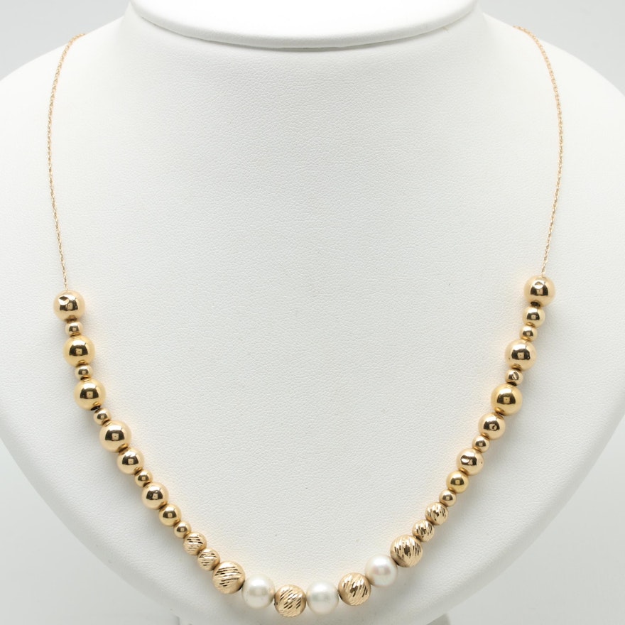 14K Yellow Gold Cultured Pearl Necklace