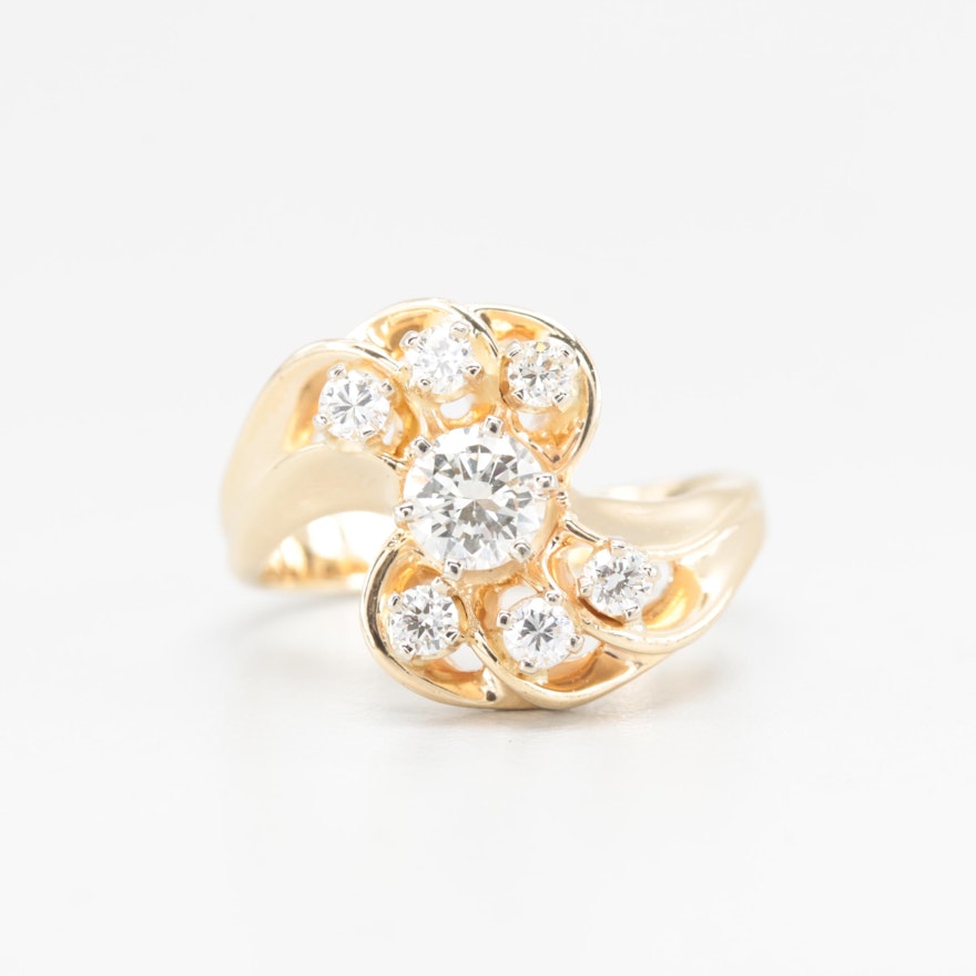 14K Yellow Gold Diamond Bypass Ring