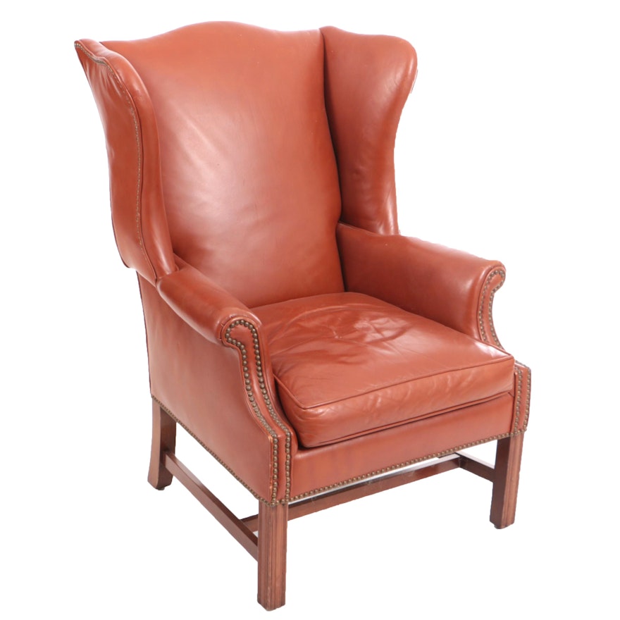 Burnt Orange Leather Wingback Armchair