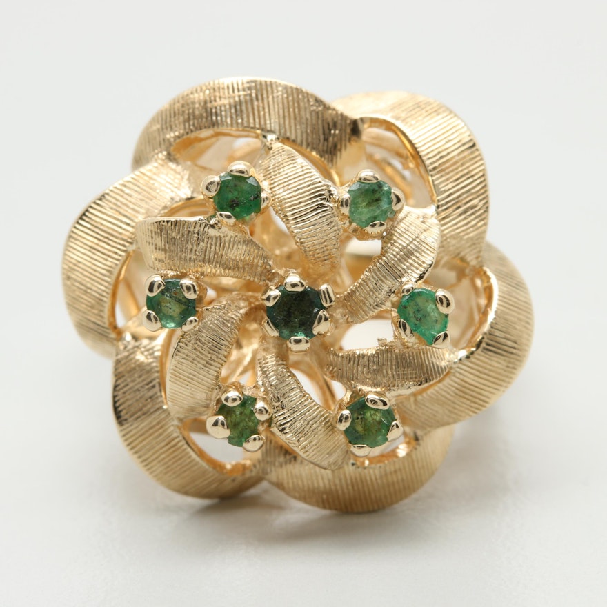 Retro 14K Yellow Gold Emerald Ring