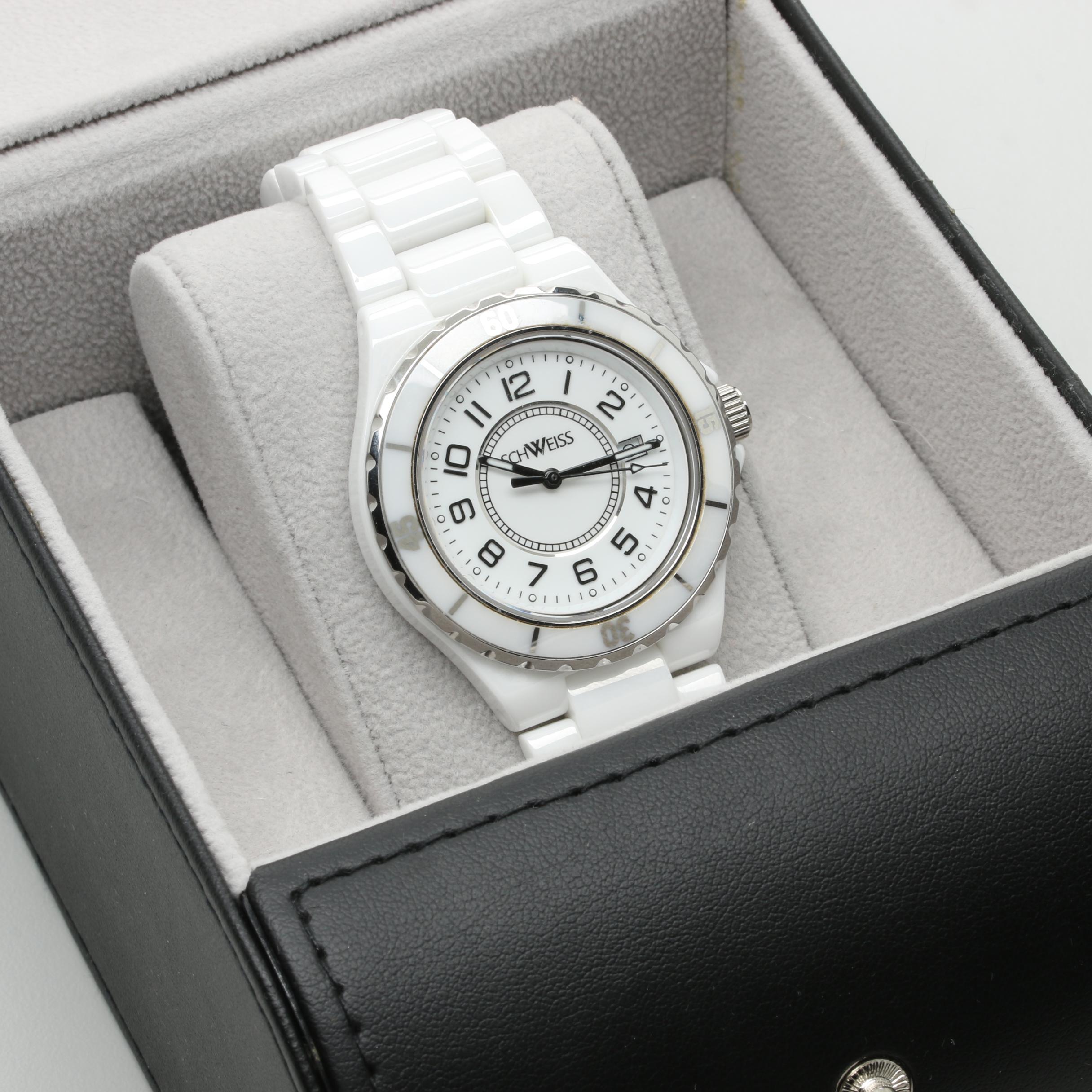 Schweiss Swiss White Ceramic and Stainless Steel Watch