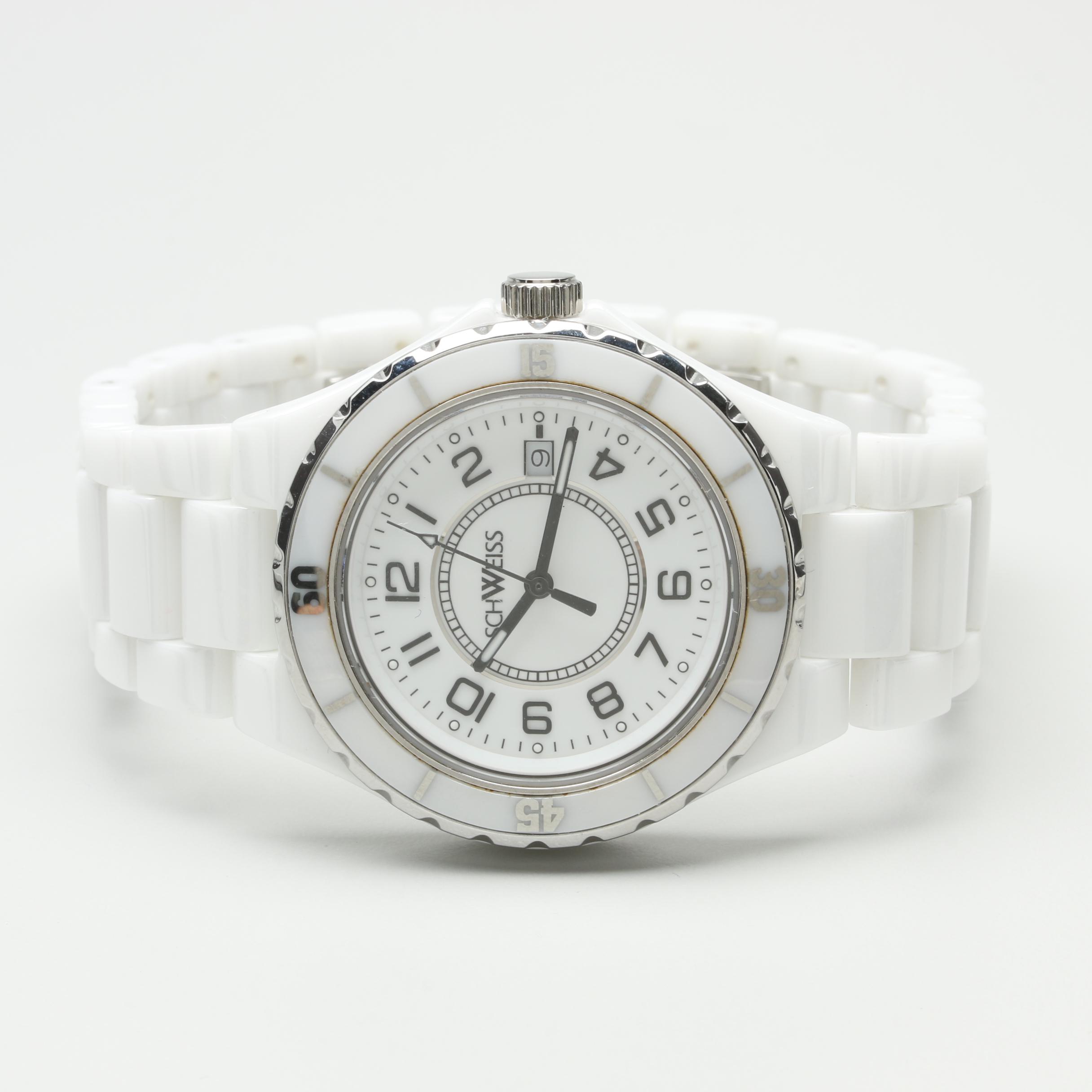 Schweiss Swiss White Ceramic and Stainless Steel Watch
