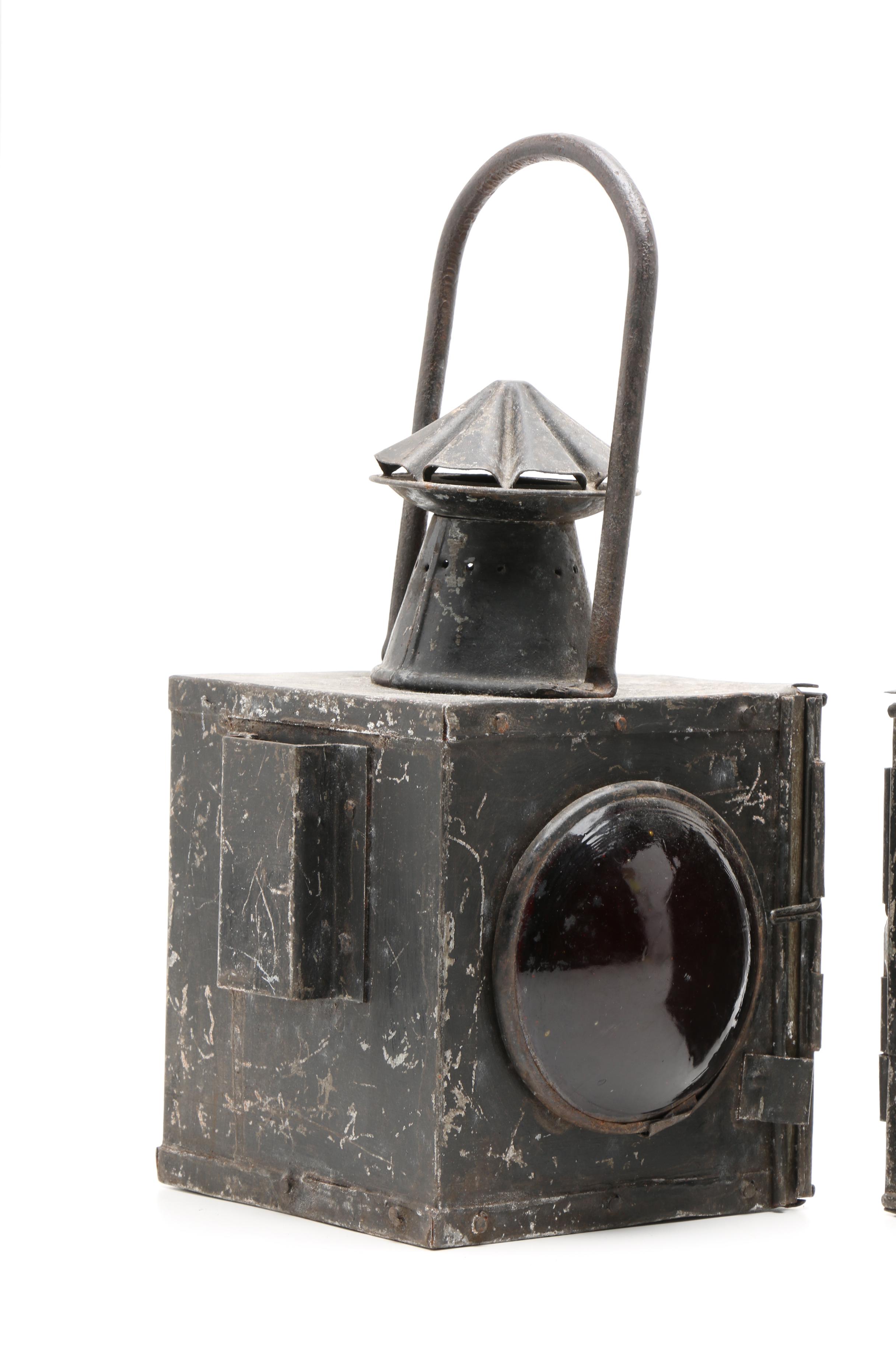 Three Antique Red Railroad Lanterns