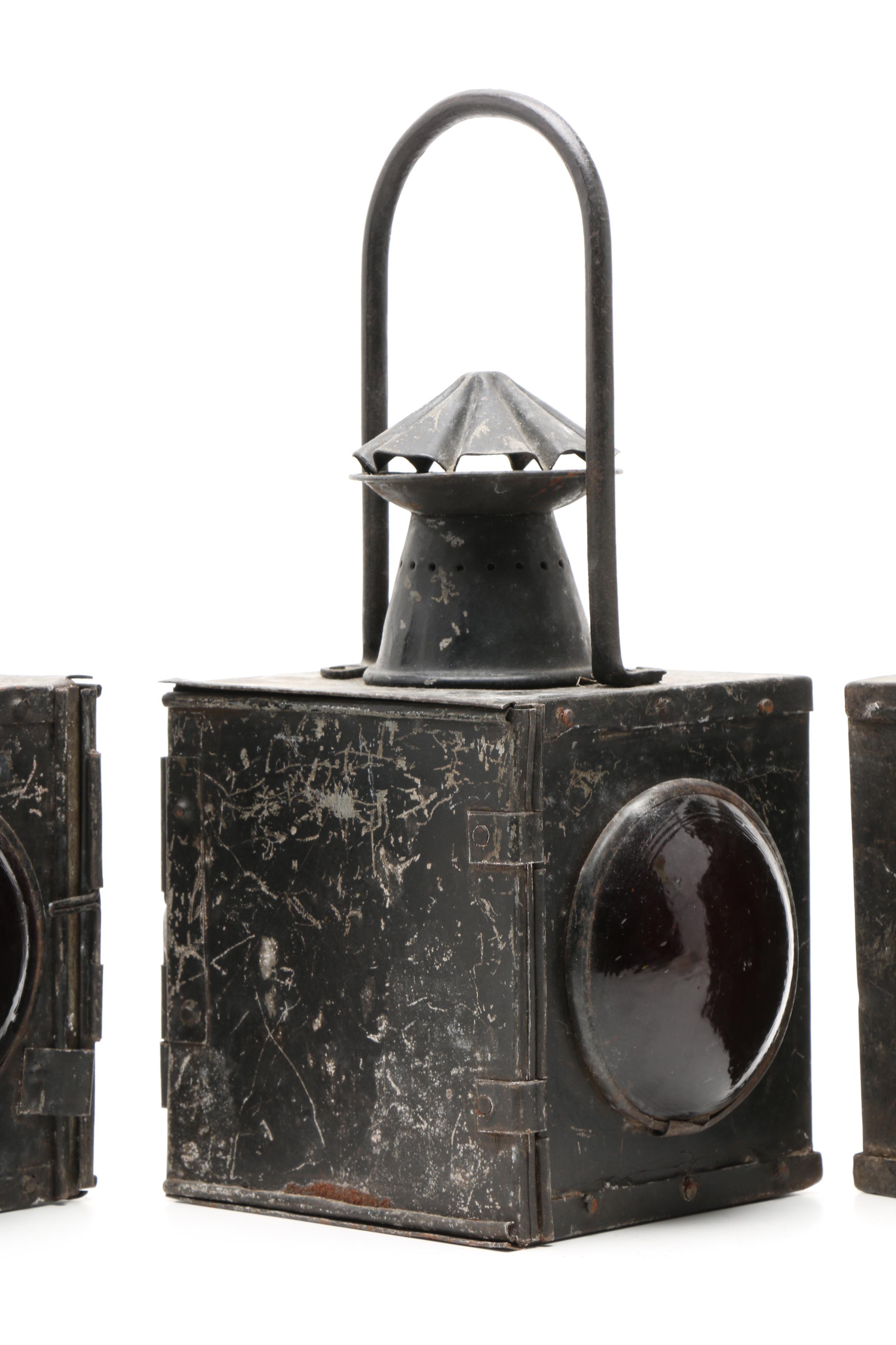Three Antique Red Railroad Lanterns
