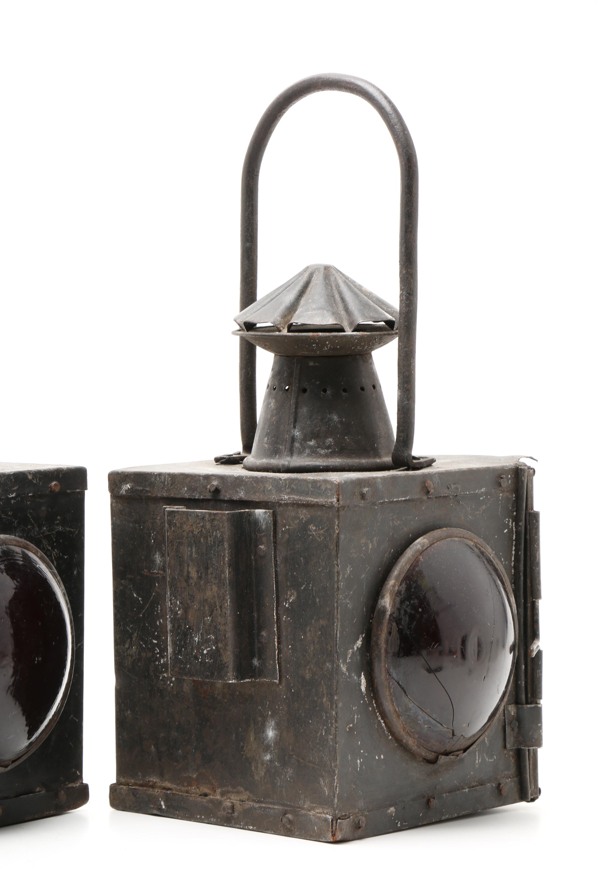 Three Antique Red Railroad Lanterns