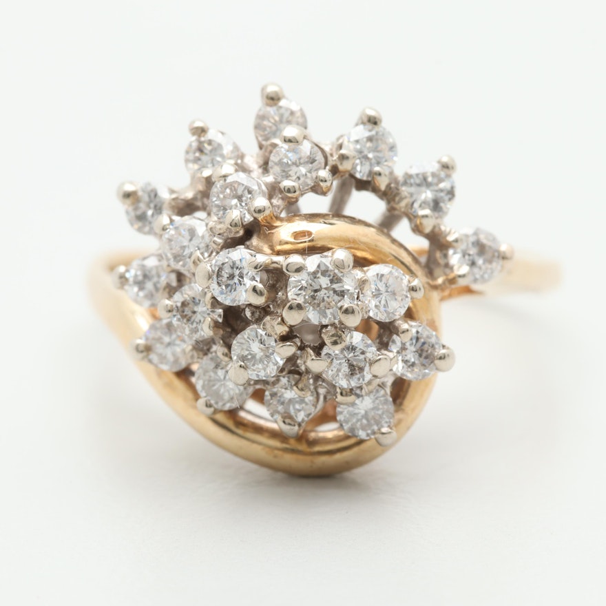 14K Yellow Gold Diamond Cluster Ring