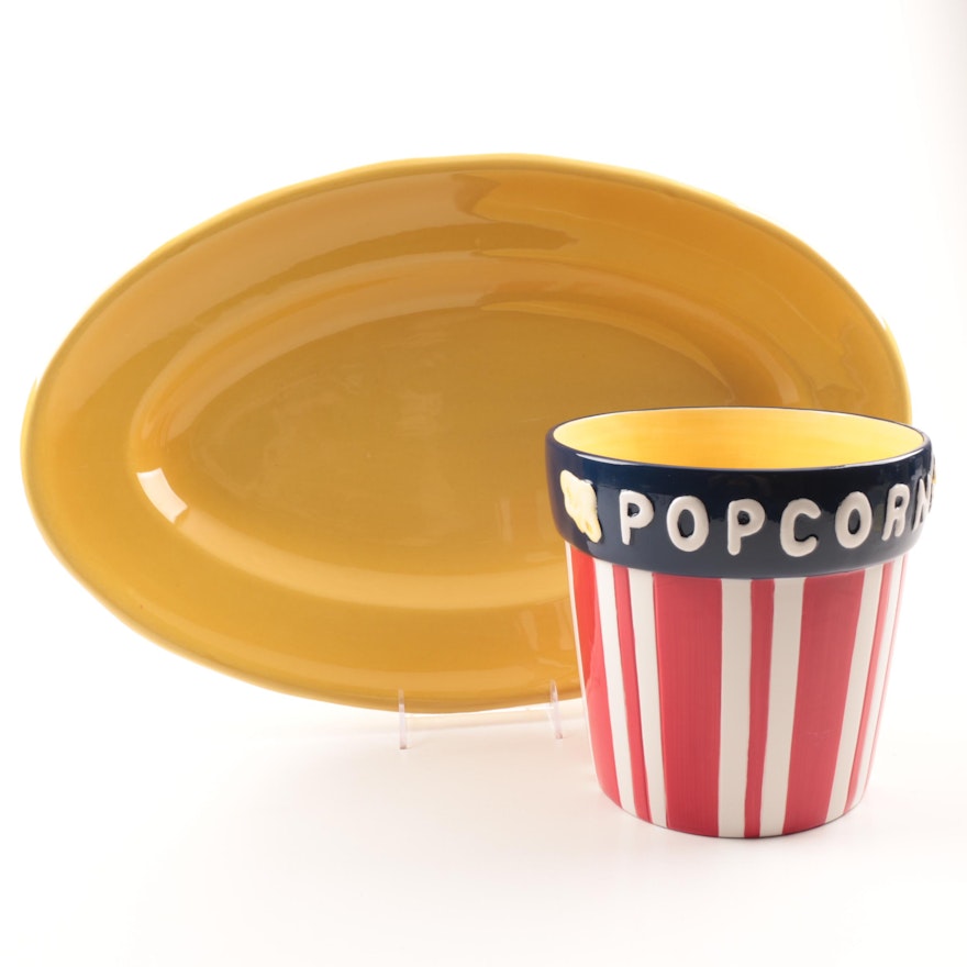 Williams Sonoma Serving Platter And Vigor Ceramic Popcorn Bucket