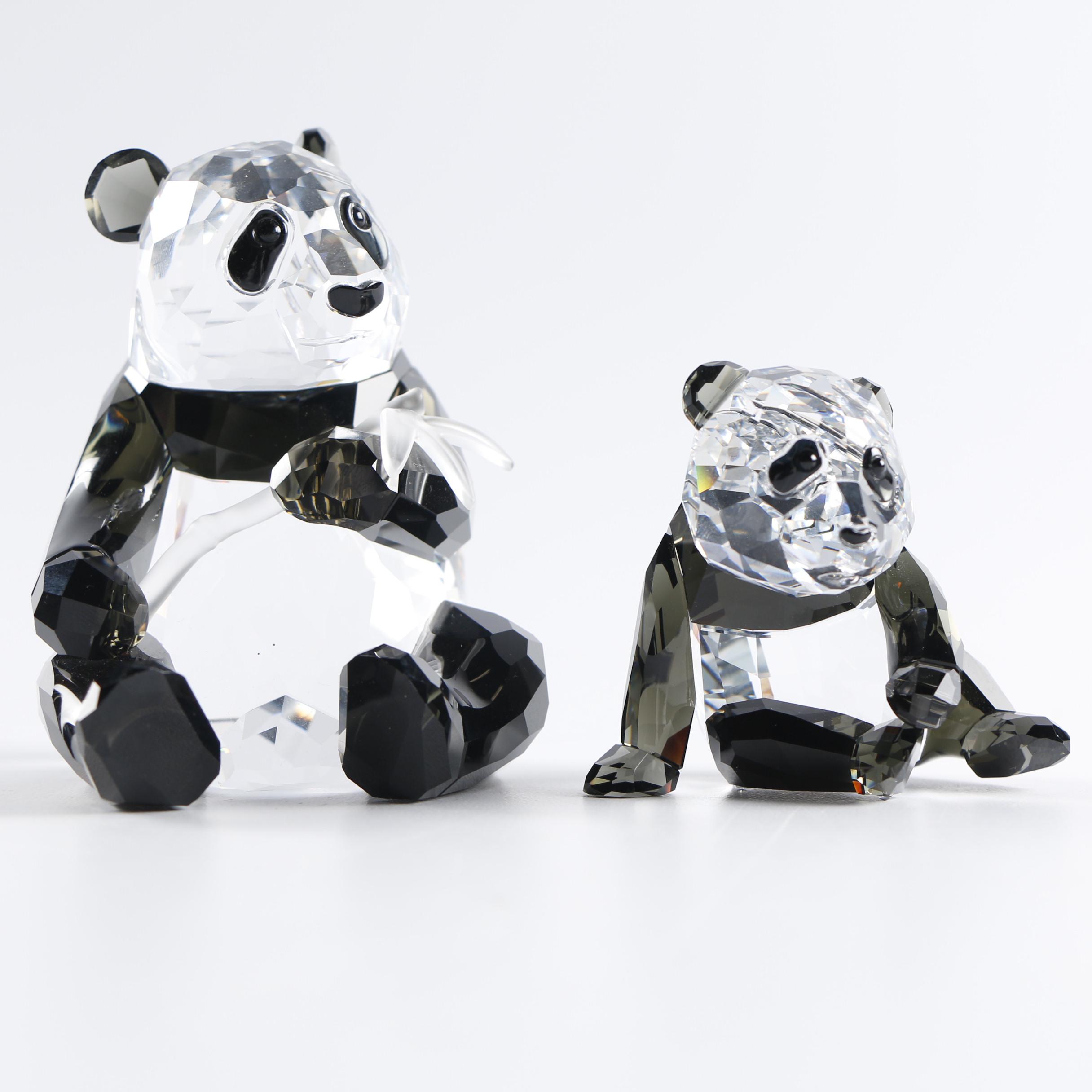 2008 Swarovski Crystal "Panda Mother with Baby" Figurines