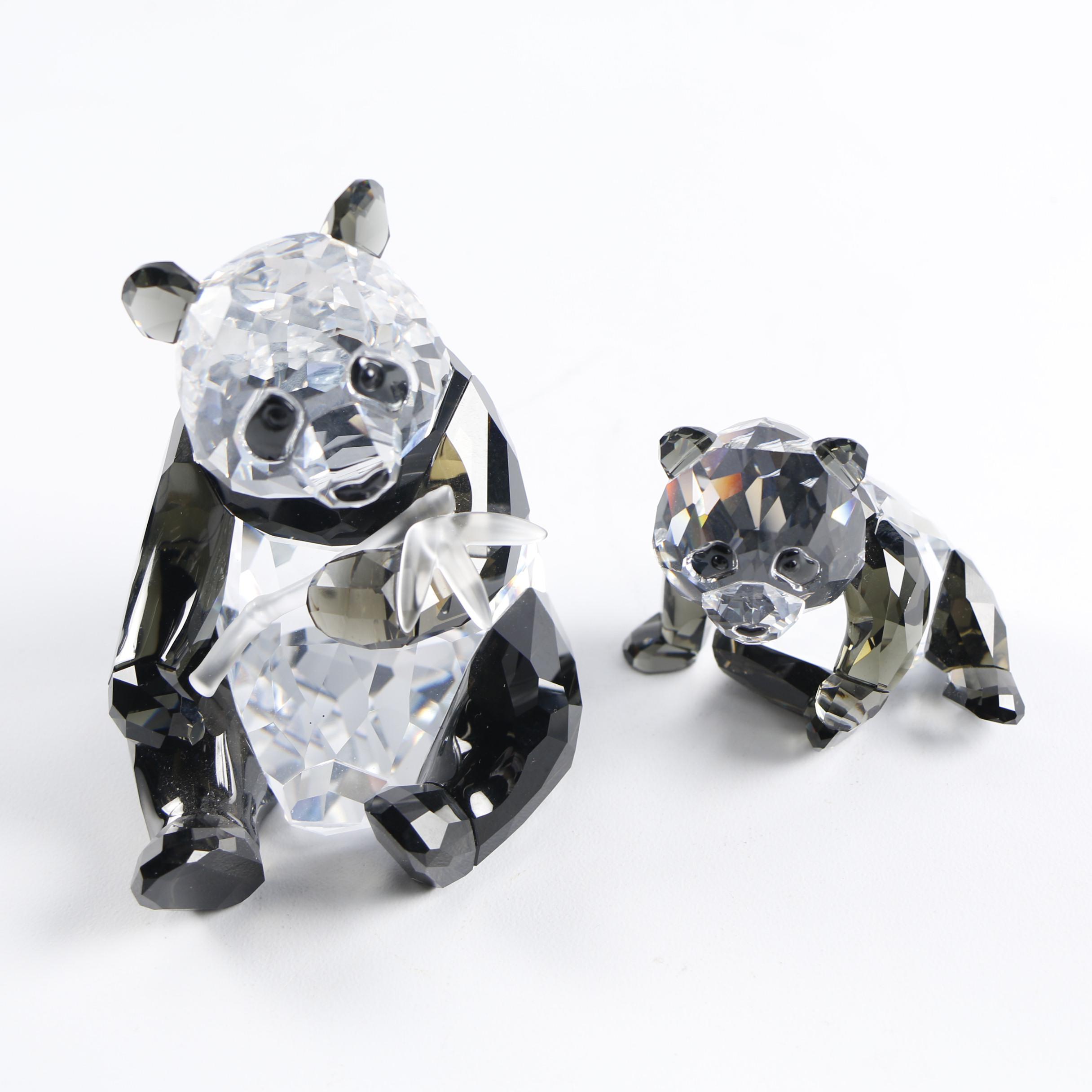 2008 Swarovski Crystal "Panda Mother with Baby" Figurines