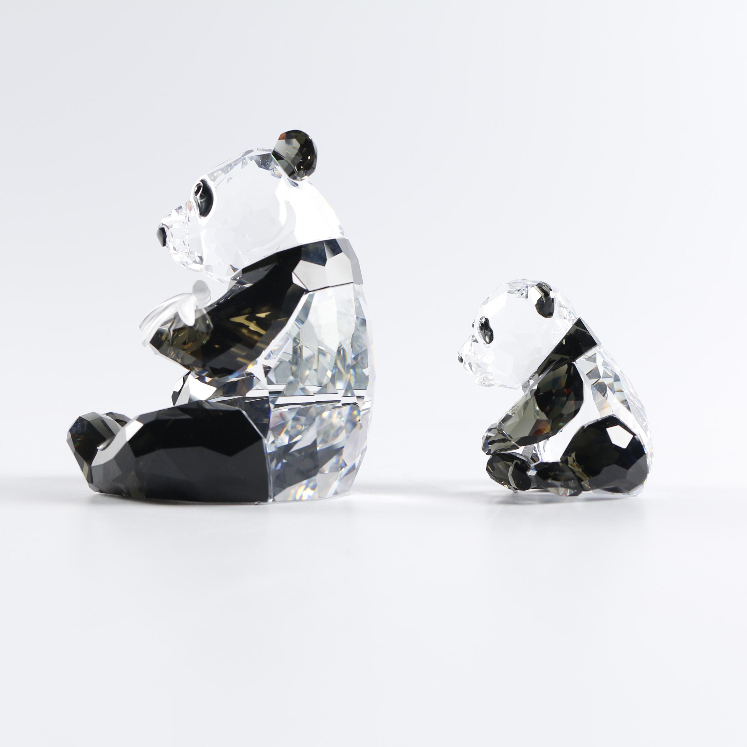 2008 Swarovski Crystal "Panda Mother with Baby" Figurines