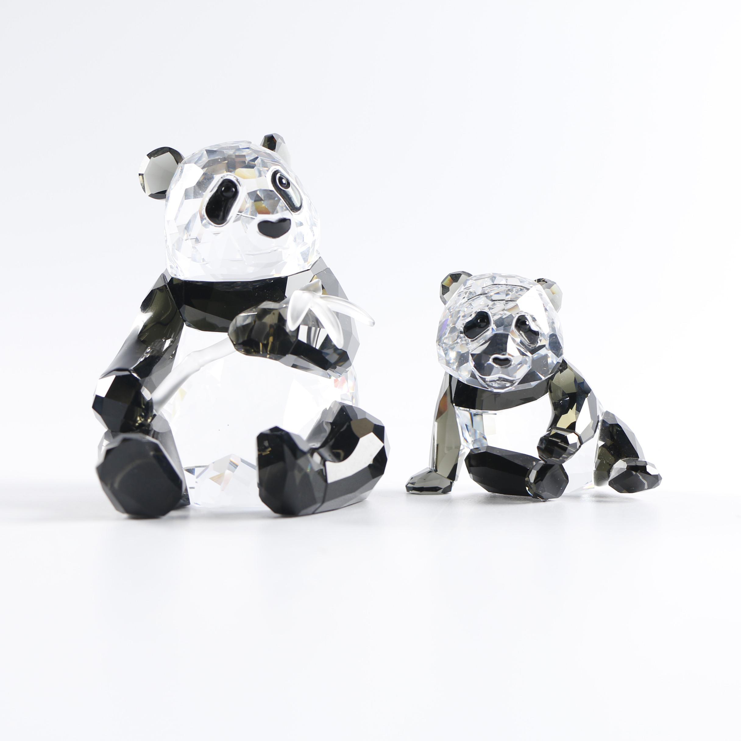 2008 Swarovski Crystal "Panda Mother with Baby" Figurines