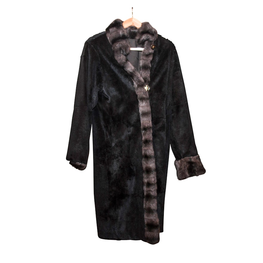 St. John Black Sheared Rabbit Reversible Coat